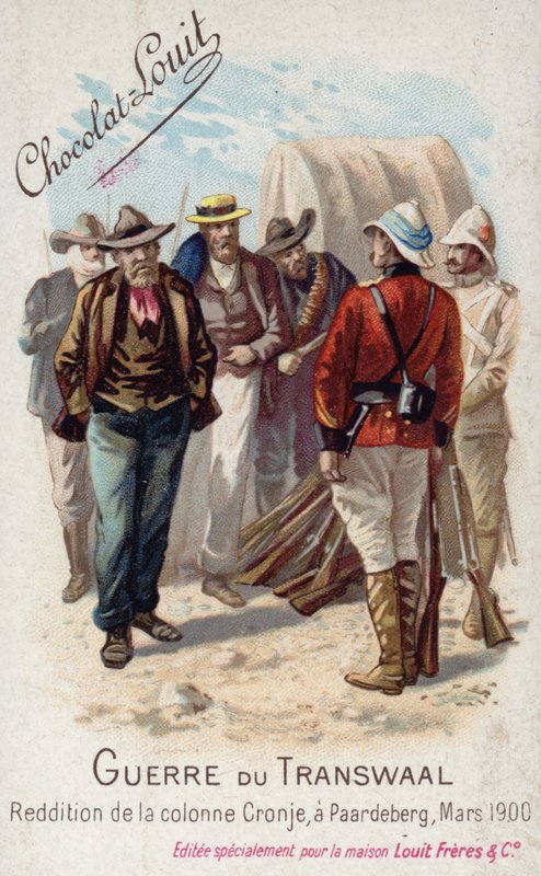 İngilizlere Piet Cronje'nin sütununun teslimi, Paardeberg, Mart 1900 (chromolitho) by French School