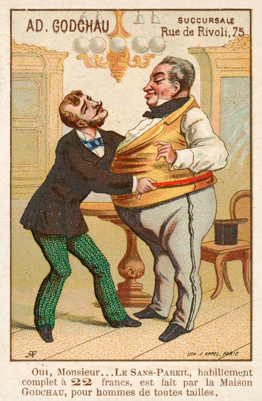 Şişman bir müşteriyi ölçen terzi (chromolitho) by French School