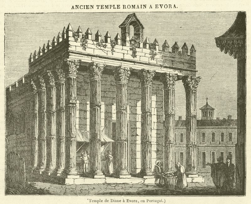 Temple de Diane a Evora, Portekiz (gravür) by French School