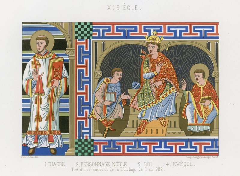 Bir deacon, asalet, bir kral ve bir piskoposun Onuncu yüzyıl tasviri by French School