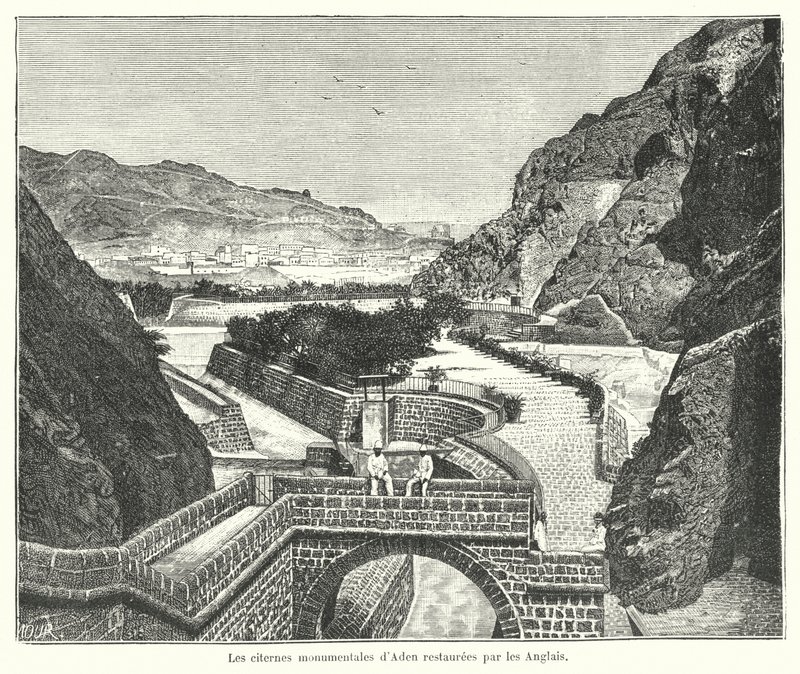 Aden, Tawila Sarnıçları, İngilizler tarafından restore edildi (gravür) by French School