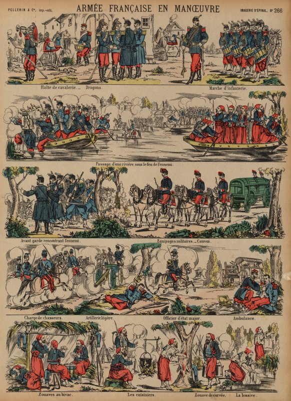 Fransız Ordusu manevralarda (renkli gravür) by French School