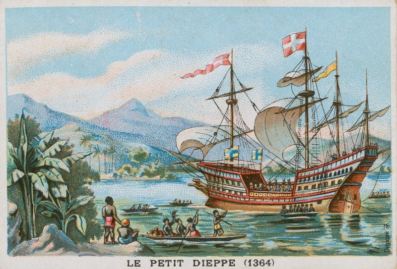 Fransız gemisi Petit Dieppe Batı Afrika açıklarında, 1364 by French School