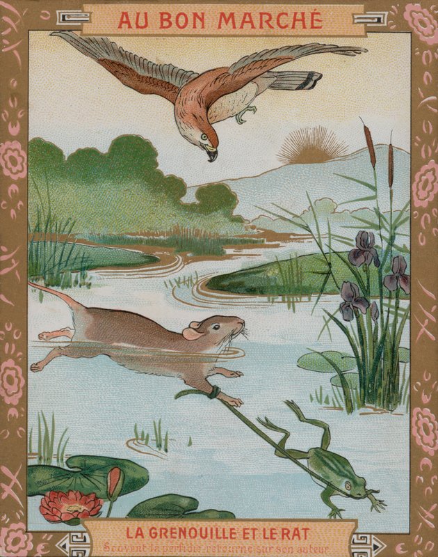 Ezop Masallarından biri olan Kurbağa ve Fare (chromolitho) by French School