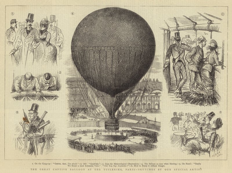 Tuileries'deki Büyük Tutsak Balon, Paris (gravür) by French School