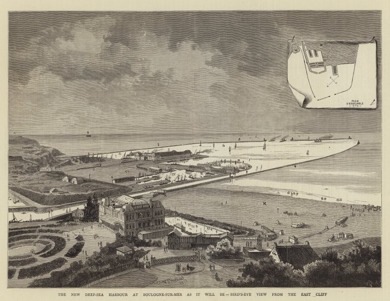 Boulogne-sur-Mer'deki Yeni Derin Deniz Limanı olacağı gibi, Doğu Uçurumdan Kuş Bakışı (gravür) by French School