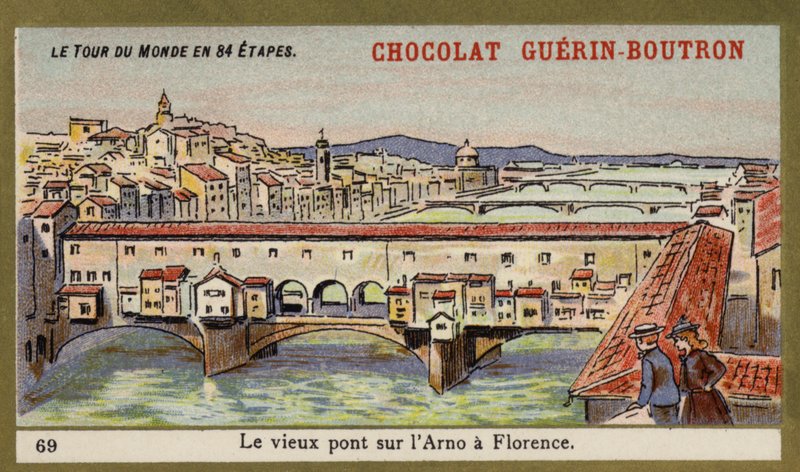 Arno üzerinde Ponte Vecchio, Floransa (chromolitho) by French School