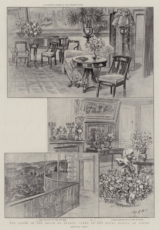 Güney Fransa'daki Kraliçe, Cimiez'deki Hotel Regina'dan Görünümler (litho) by French School