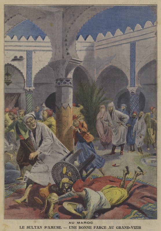 Fas Sultanı sadrazamına şaka yaparak eğleniyor (renkli taş) by French School