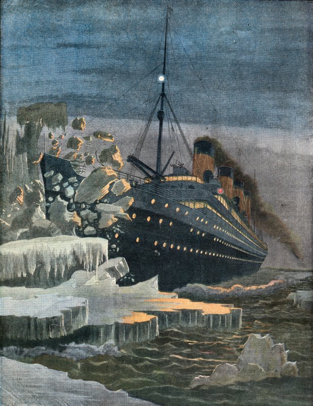 Titanik bir buzdağıyla çarpışır. by French School