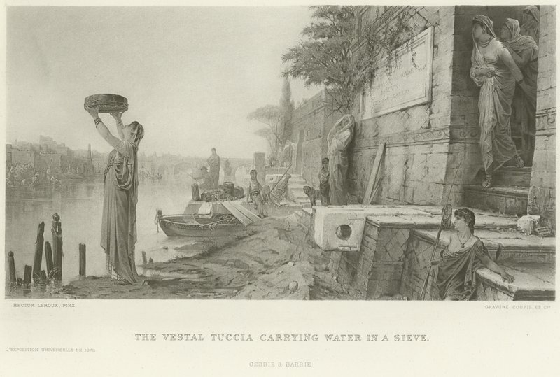 Bir elek içinde su taşıyan Vestal Tuccia (gravür) by French School