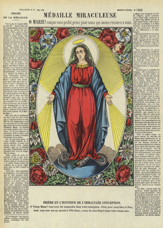 Meryem Ana ve Mucizevi Madalya (renkli taş baskı) by French School