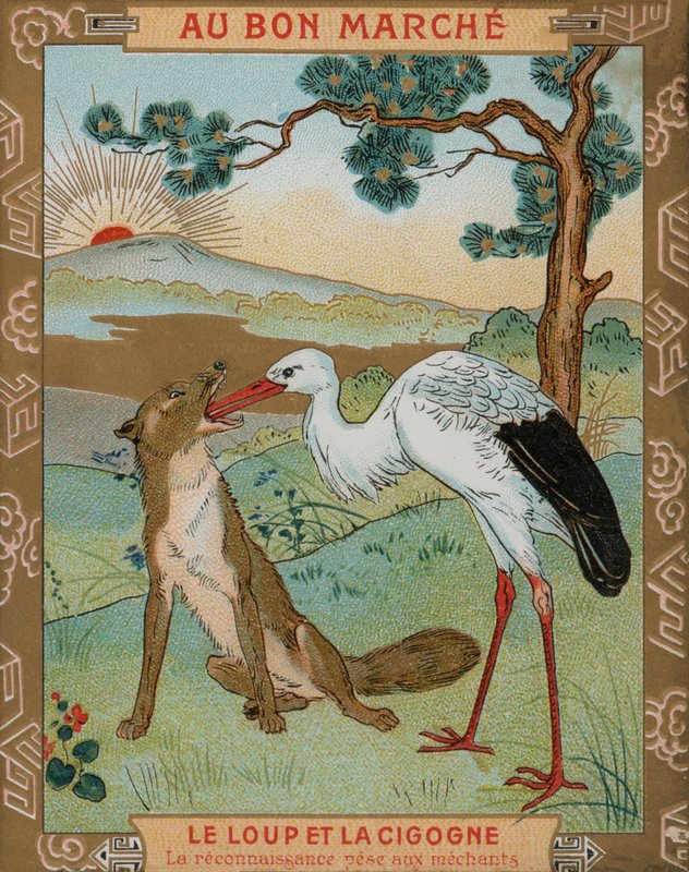 Ezop'un masallarından biri olan Kurt ve Turna (chromolitho) by French School