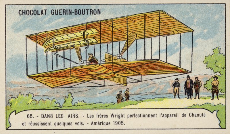 Octave Chanute'nin uçan makinesini mükemmelleştiren ve birkaç başarılı uçuş gerçekleştiren Wright Kardeşler, ABD by French School