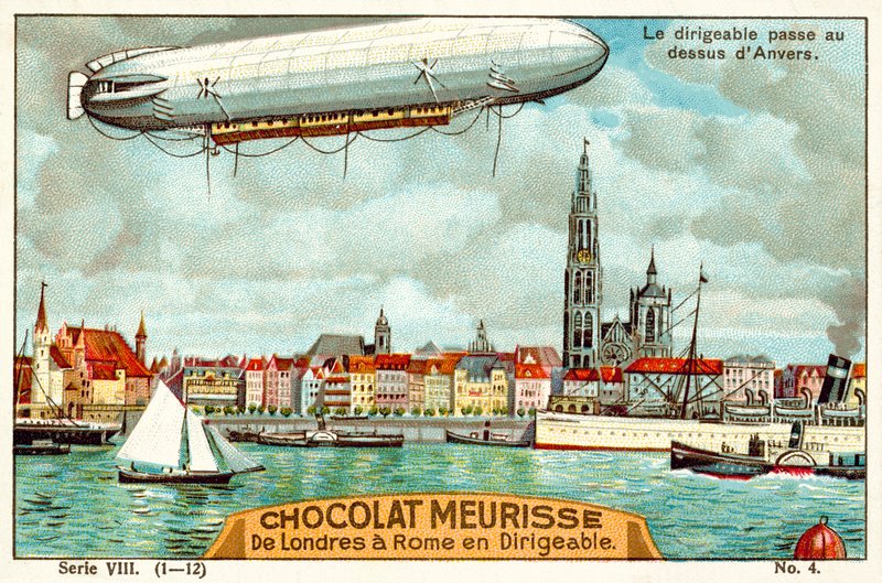 Anvers üzerinden geçen zeplin (chromolitho) by French School