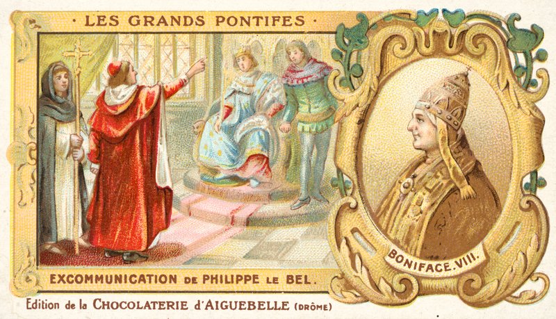 Fransa Kralı IV. Philip'in Papa Boniface VIII tarafından aforoz edilmesi by French School
