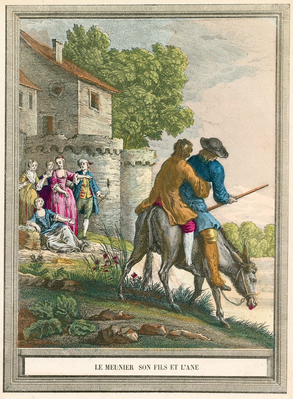 Değirmenci ve oğlu bir eşek üzerinde by French School