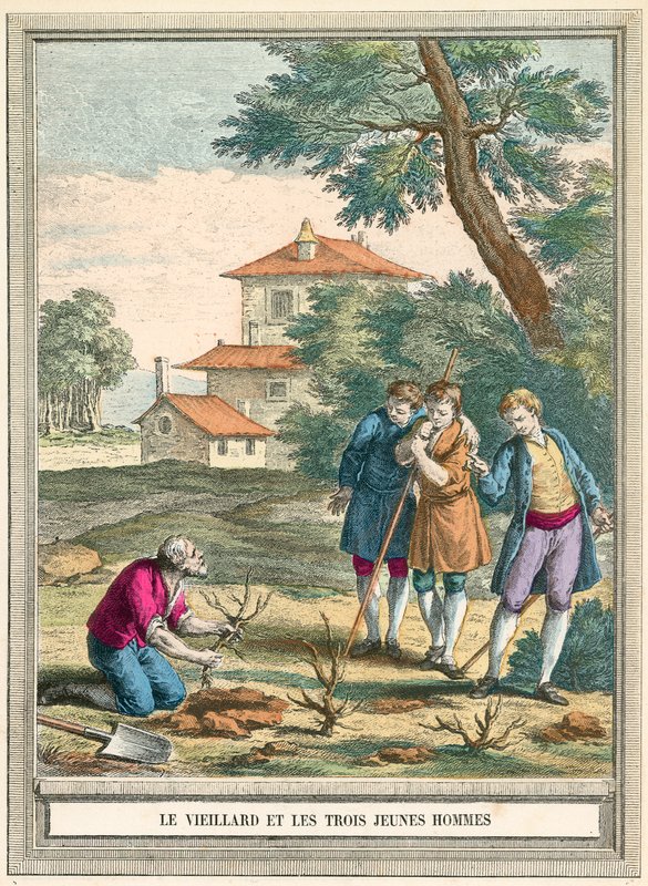 Yaşlı adam ve üç genç adam by French School