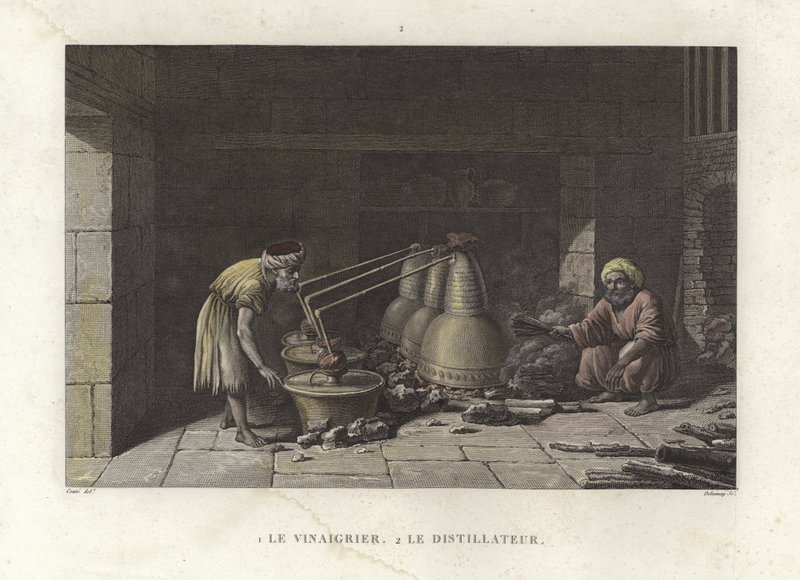 Damgalarına bakan sirkeci (renkli gravür) by French School
