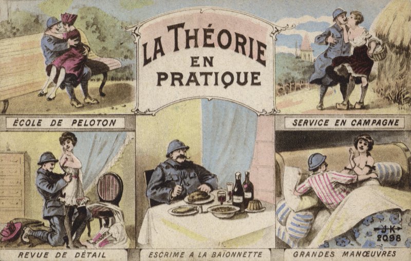 Teori ve pratik, romantizm ve askerlik (renkli taş) by French School