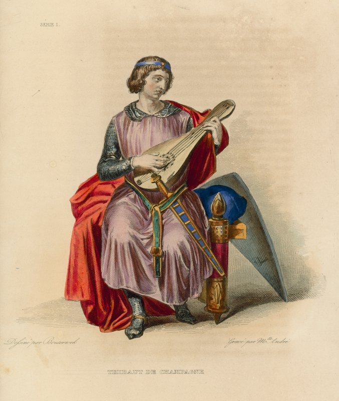 Thibaut de Champagne (renkli gravür) by French School