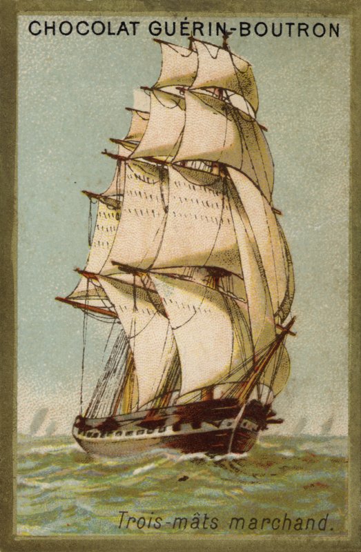Üç direkli ticaret gemisi (chromolitho) by French School