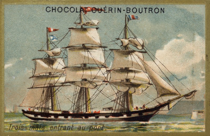 Limana giren üç direkli yelkenli gemi (chromolitho) by French School