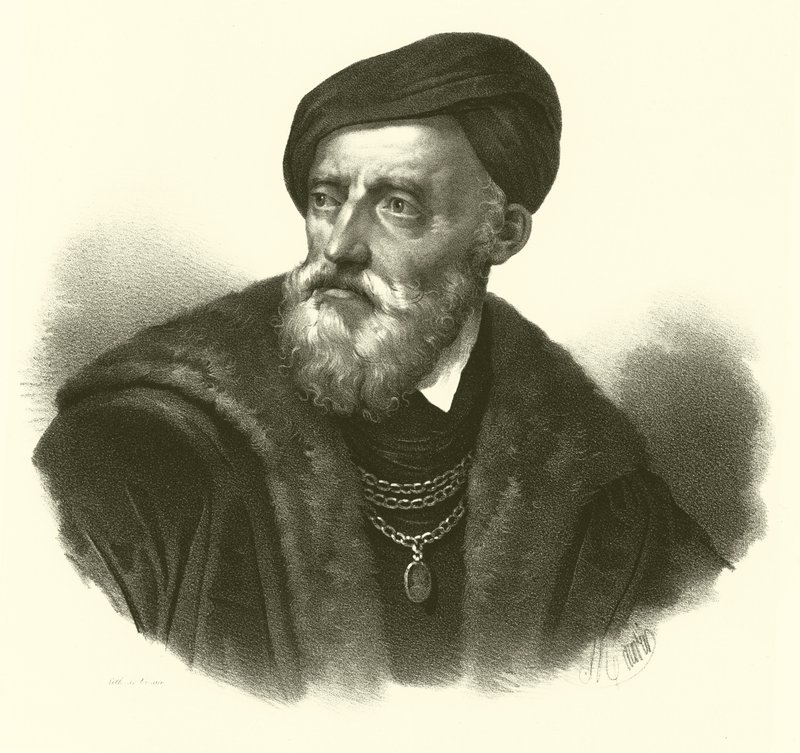 Tiziano Vecelli veya Tiziano Vecellio, İngilizce olarak Titian olarak bilinir, portre (gravür) by French School