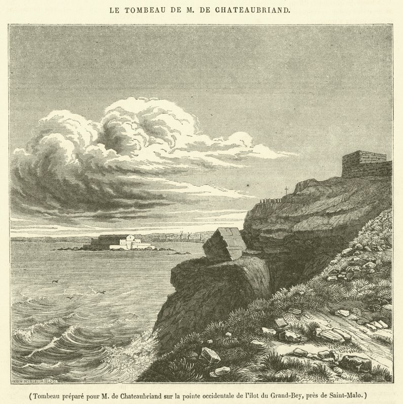 Saint-Malo yakınlarındaki Grand-Bey adasının batı ucunda M de Chateaubriand için hazırlanan mezar (gravür) by French School