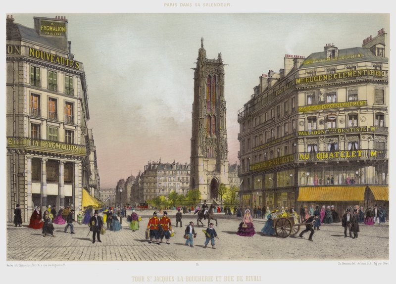 St Jacques-La-Boucherie Kulesi ve Rue De Rivoli (renkli taş) by French School