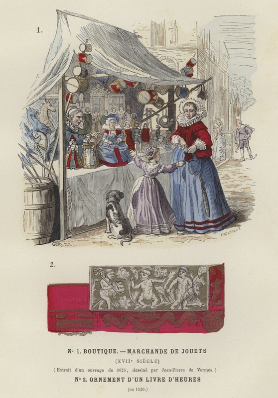 Oyuncak tezgahı, 17. Yüzyıl ve bir saat kitabından dekoratif detay, 1520 by French School