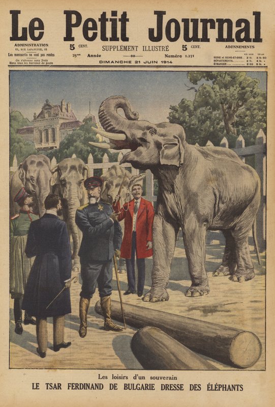 Bulgaristan kralı I. Ferdinand fillere eğitim veriyor (renkli taş) by French School