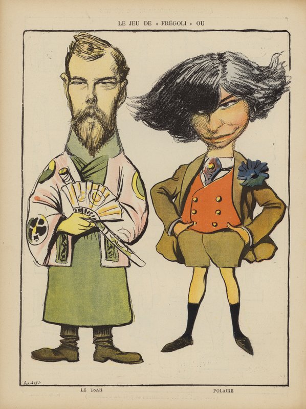 Rus Çarı II. Nicholas ve Fransız aktris Polaire. Le Rire (renkli taş) için çizim by French School