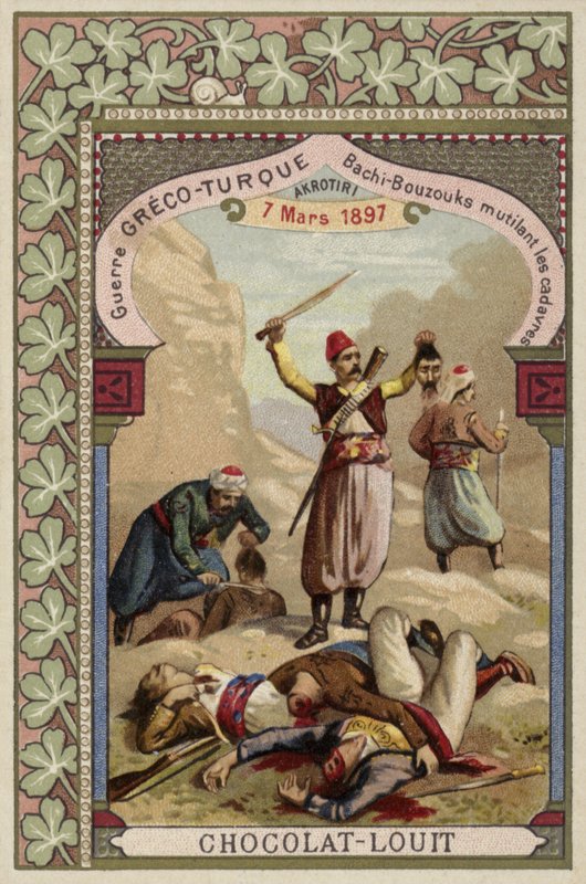 Yunan cesetlerini kesen Türk Bashi-bazoukları, Akrotiri, Girit, Yunan-Türk Savaşı, 7 Mart 1897 by French School