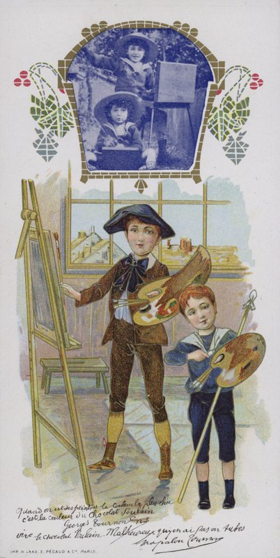 iki erkek çocuk boyama by French School