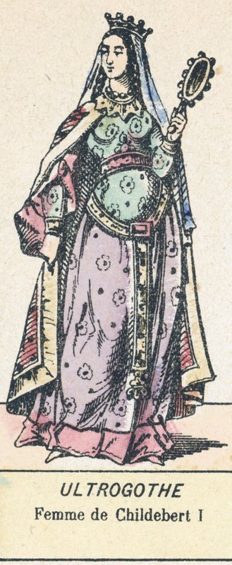 Ultrogothe, Femme de Childebert I (renkli gravür) by French School