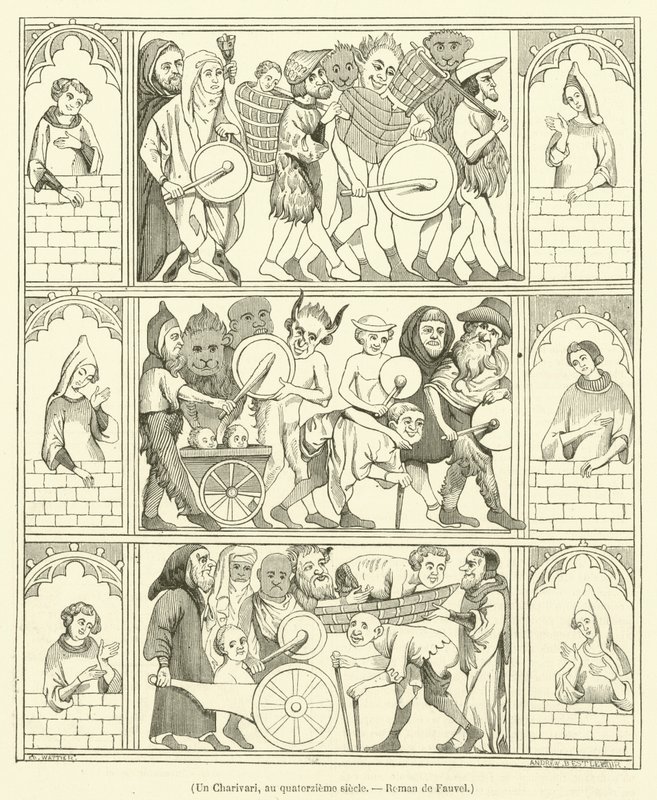 Un Charivari, au quatorzieme siecle, Roman de Fauvel (gravür) by French School