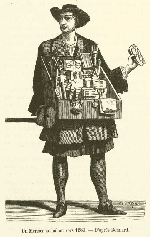 1680 civarında seyahat eden bir Mercier (gravür) by French School