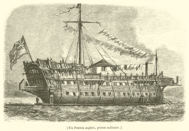 Bir İngiliz dubası, bir askeri hapishane (gravür) by French School