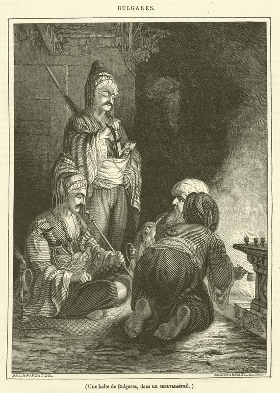 Bulgarlar bir kervansarayda mola veriyor (gravür) by French School