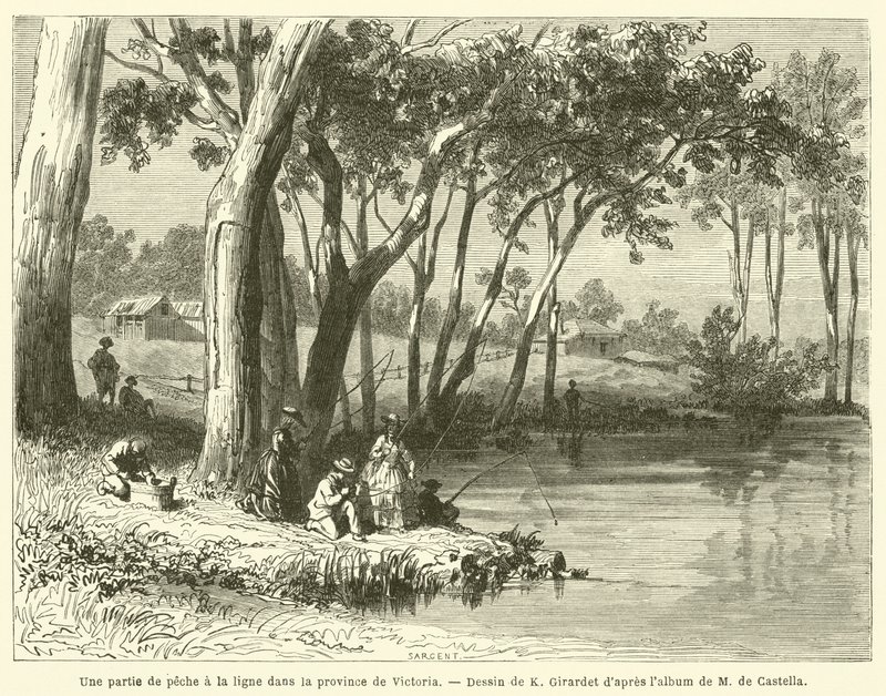 Victoria Eyaletinde olta balıkçılığı (gravür) by French School