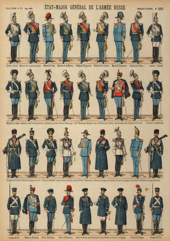 Rus Ordusunun Üniformaları (renkli gravür) by French School