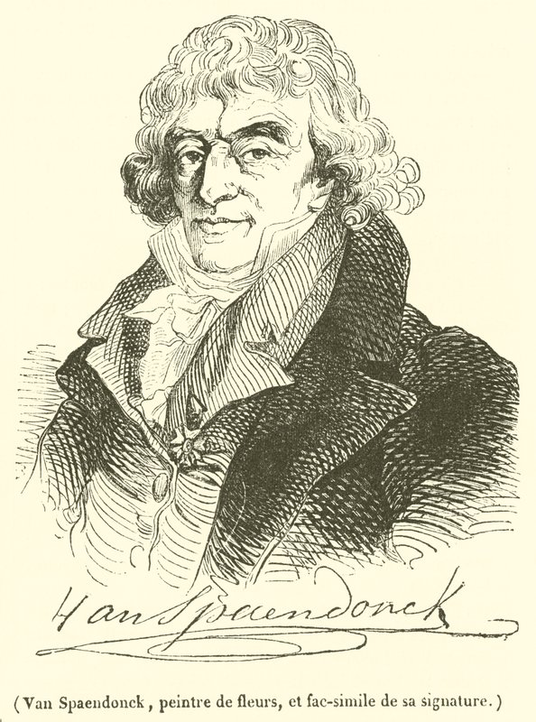 Van Spaendonck, çiçek ressamı ve imzasının tıpkıbasımı (gravür) by French School