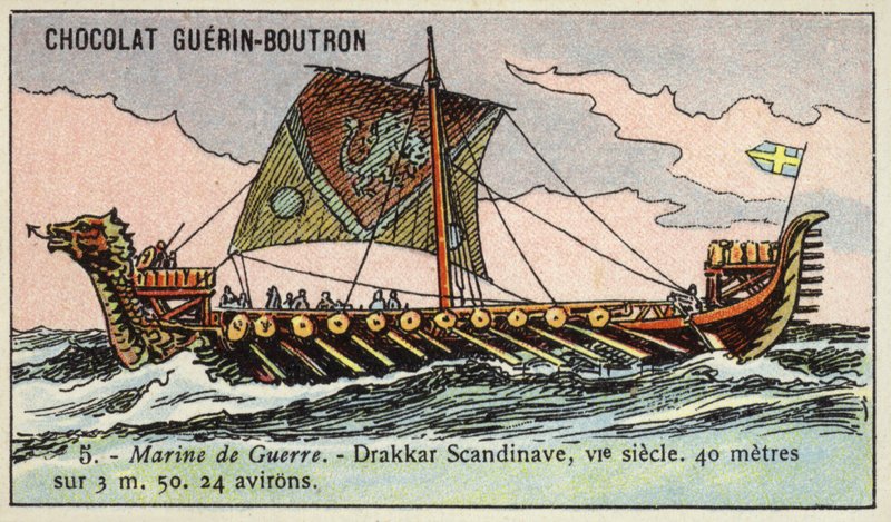 Viking gemisi, 6. Yüzyıl (chromolitho) by French School