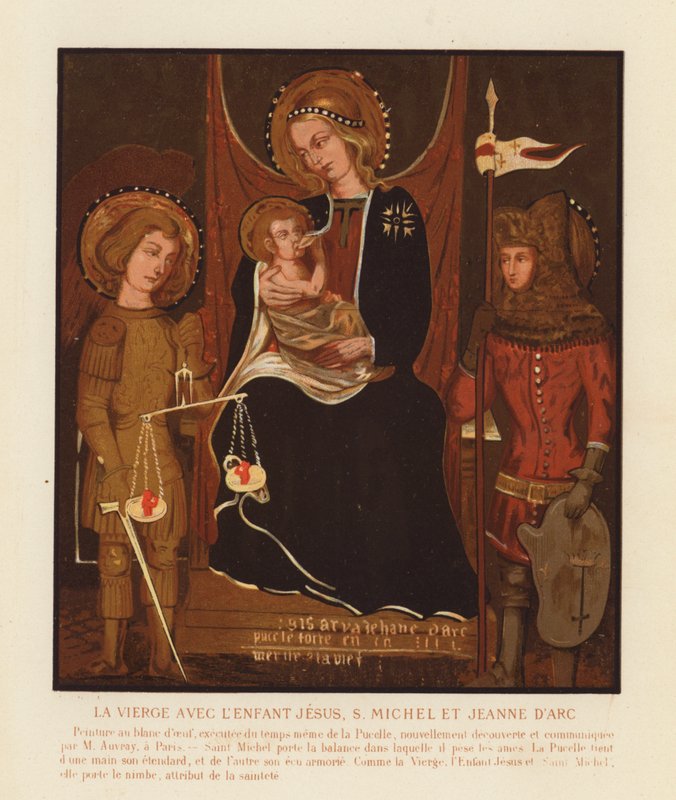 Aziz Michael ve Joan of Arc ile Bakire ve Çocuk (chromolitho) by French School