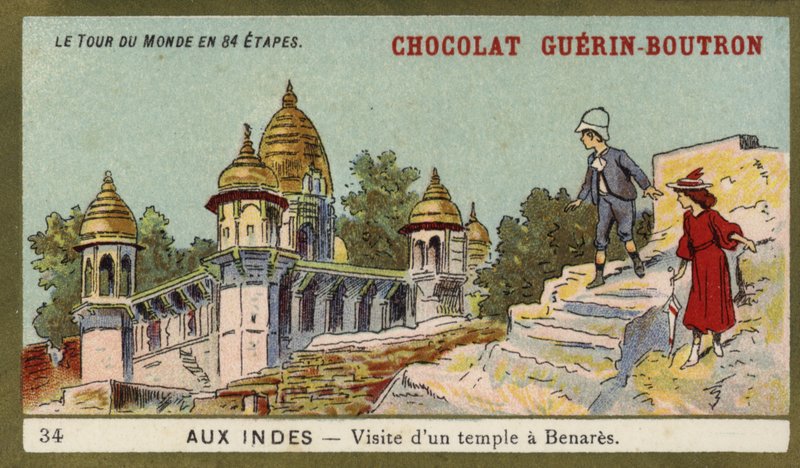Hindistan, Benares'teki bir tapınağa ziyaret (chromolitho) by French School