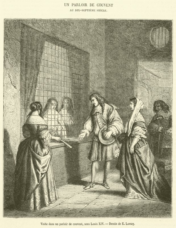 Louis XIV yönetiminde bir manastır salonuna ziyaret (gravür) by French School