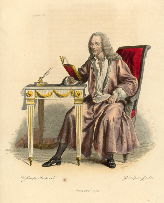 Voltaire (renkli gravür) by French School