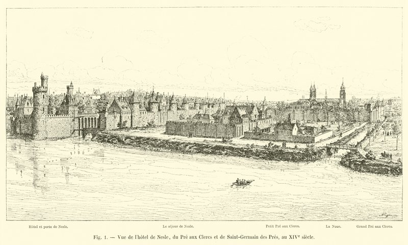 14. yüzyılda Hôtel de Nesle, du Pre aux Clercs ve Saint-Germain des Pres
