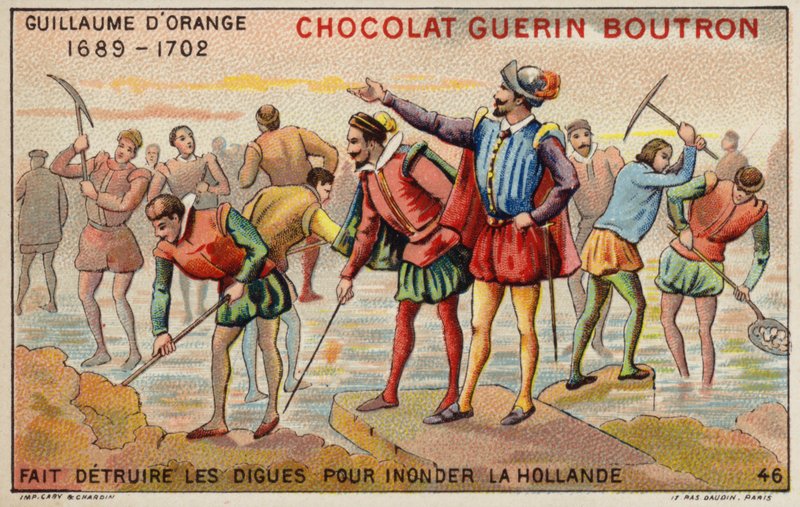 Orange'lı William, Hollanda'nın taşmasına izin vermek için setleri yok ediyor (chromolitho) by French School